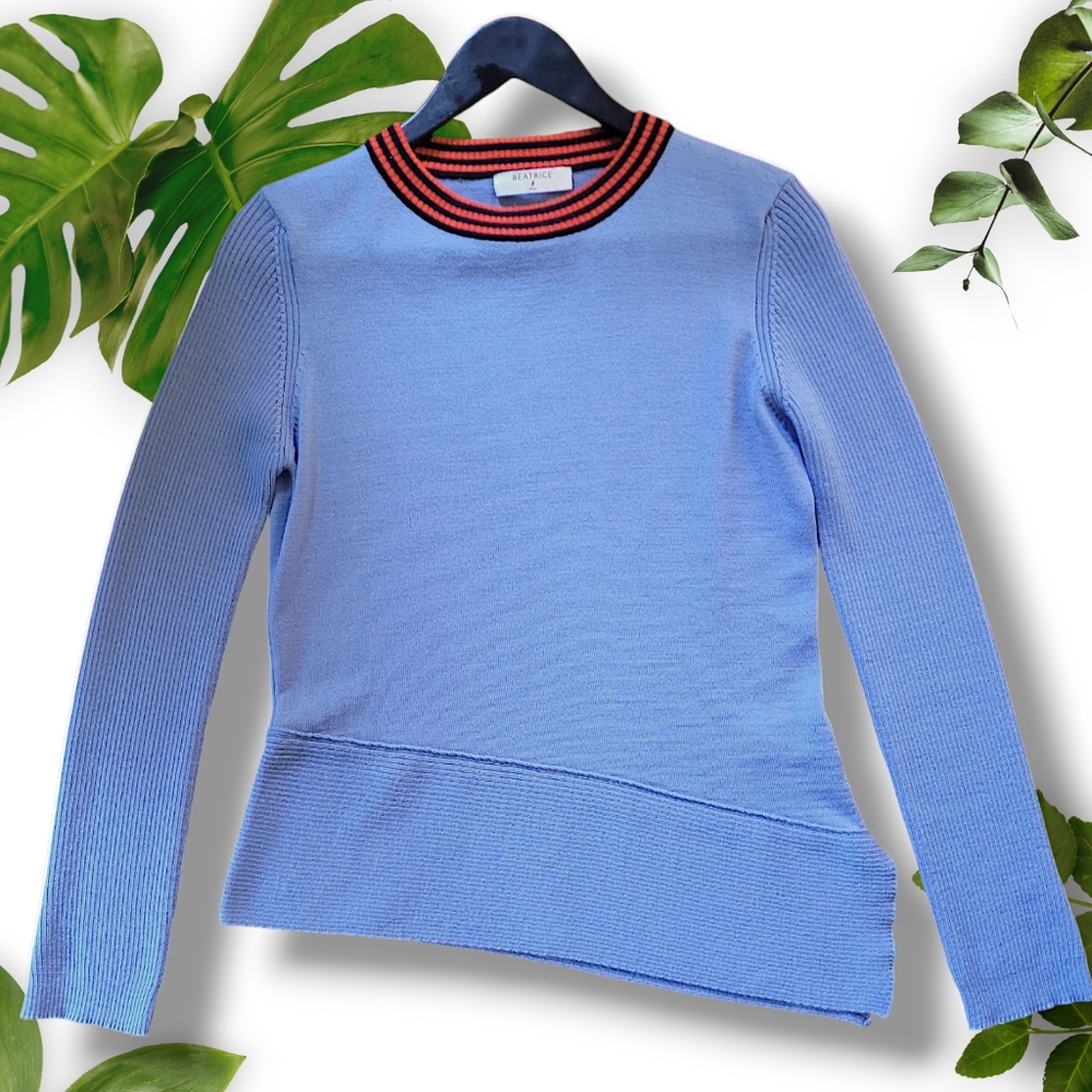 Asymmetrical Collared  Periwinkle Wool Sweater, sz Small